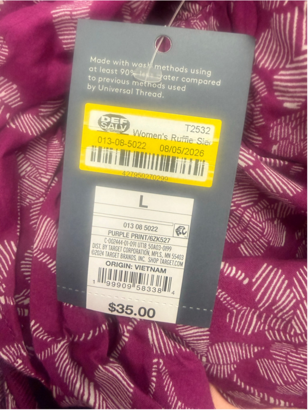 Women's Universal Thread Purple Print Ruffle Dress Size L